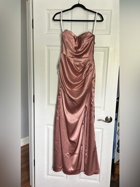 Azazie Leonis Dusty Rose Mermaid Pleated Metallic Satin Convertible Dress